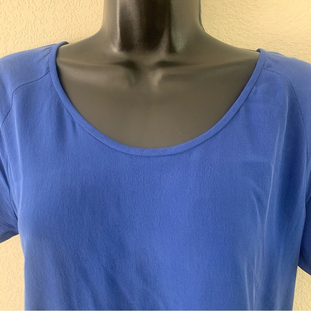JOIE Top Size M Cobalt Blue 100% Silk Short Sleeve Blouse Shirt - Picture 2 of 8